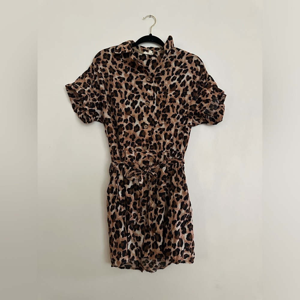 Easel Leopard Print Button Front Romper - image 1